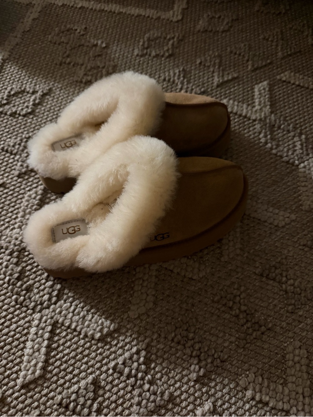 UGG Chestnut Slip-On Suede Mules with Cream Shearling